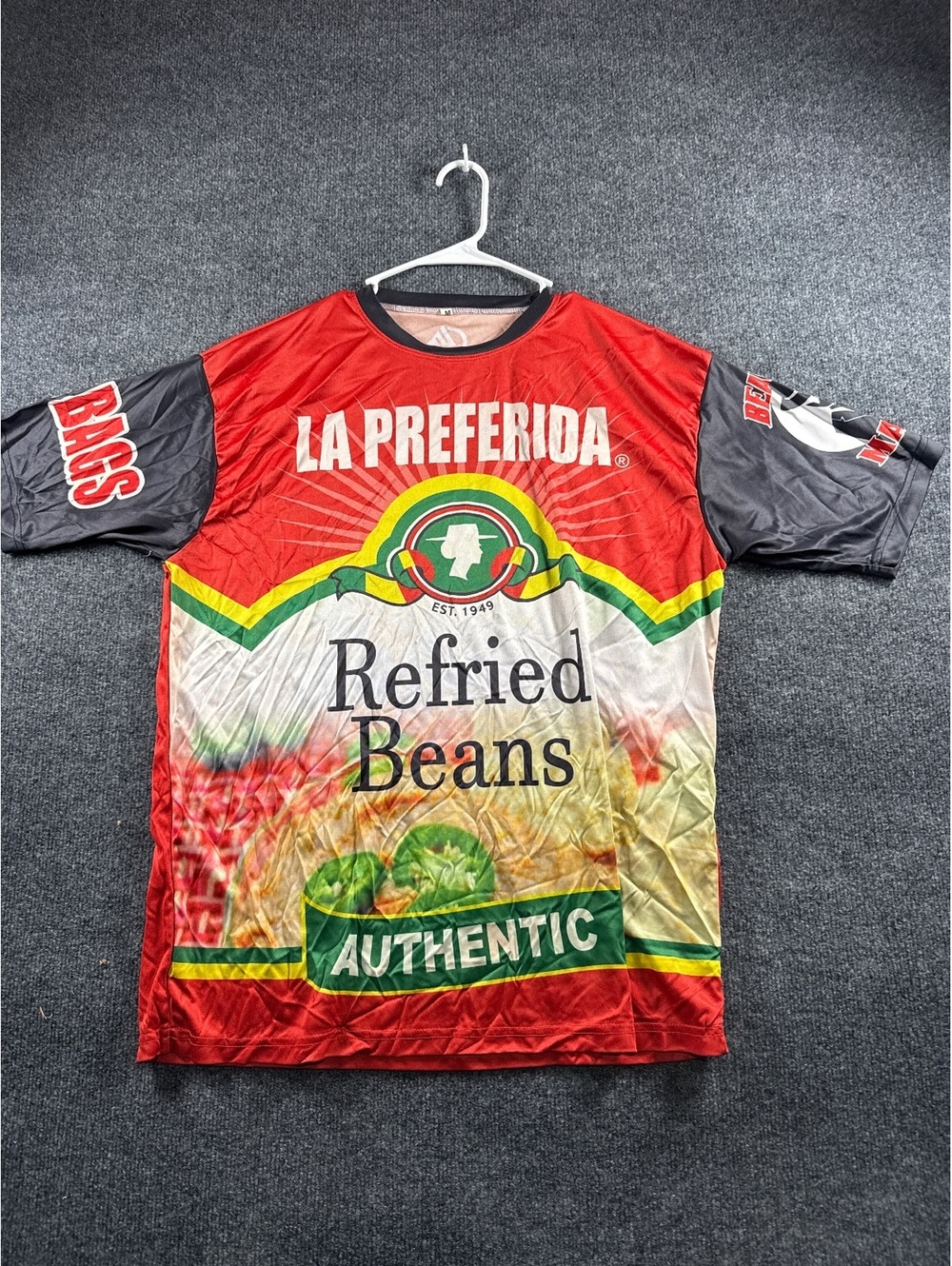 La Preferida Refried Beans Graphic Jersey Shirt Men's M Mexican Food Racing